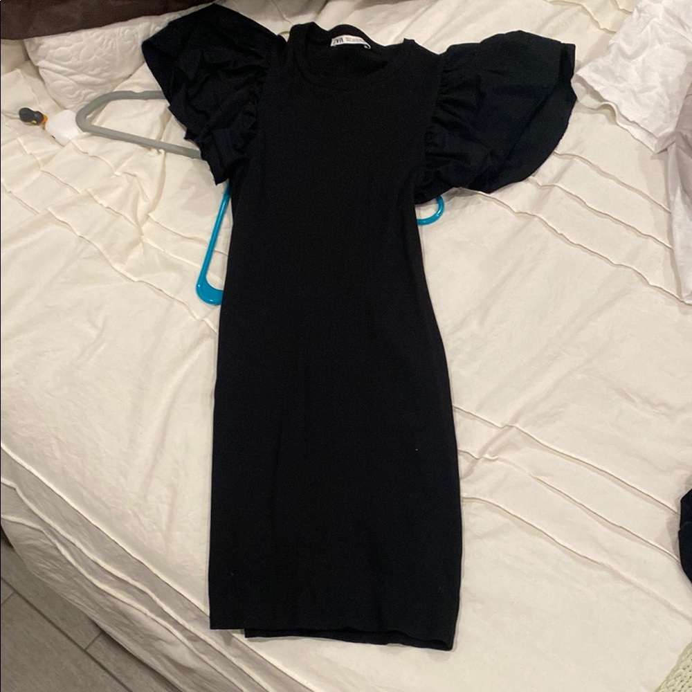 Elegant Black Puff Sleeve Dress.